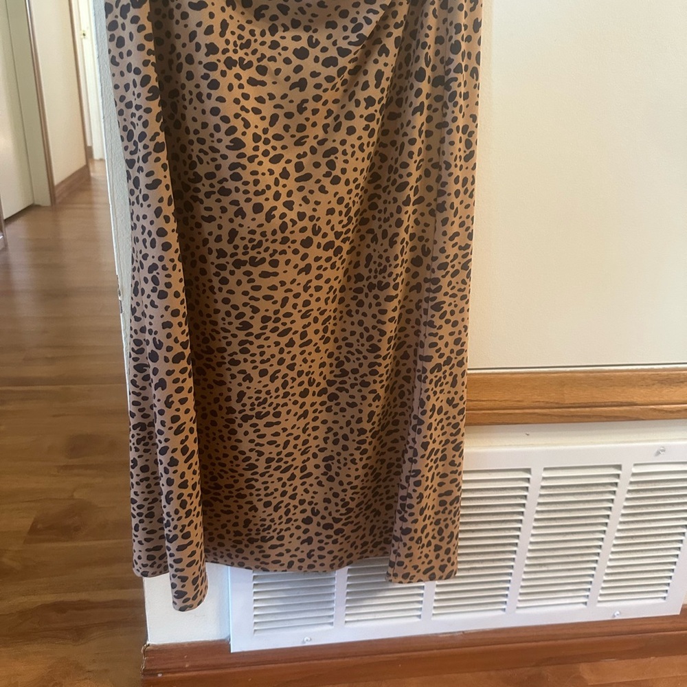 Midi length Tan and Black Animal Print Skirt